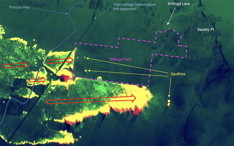 Willinga Park Fire front map